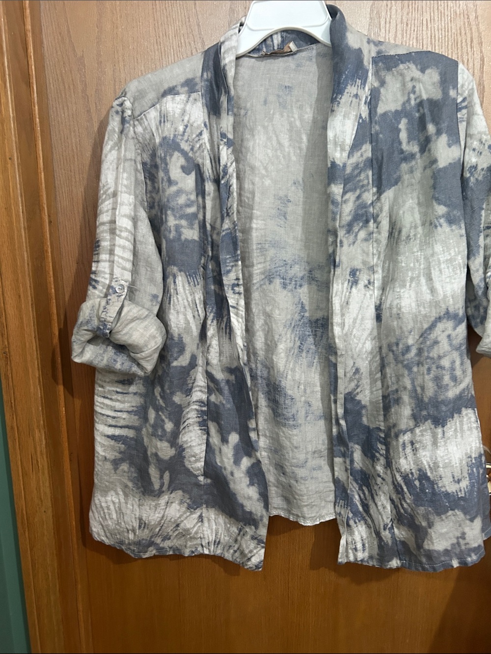 Bella Amore Blue & White Tie-Dye Open Front Jean Jacket